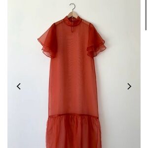 Kamperett Barre Silk Dress – Rust / Terracotta — Medium